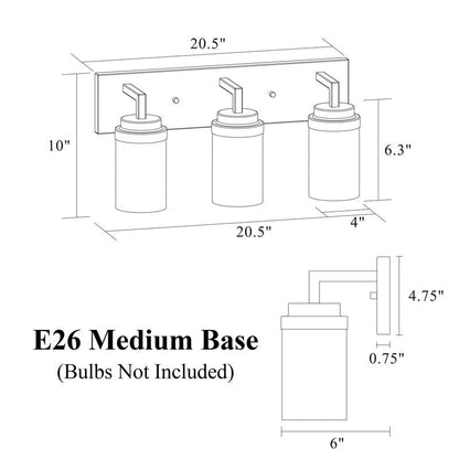 KAWOTI 3 Light Bathroom Vanity Light with Clear Glass Shade