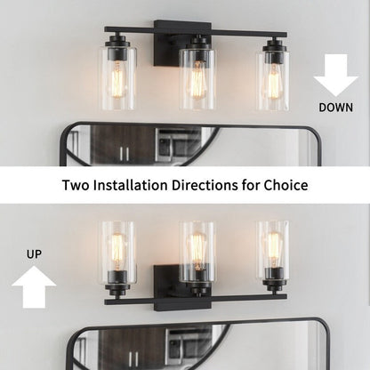 KAWOTI 3 Light Bathroom Vanity Light with Clear Glass Shade