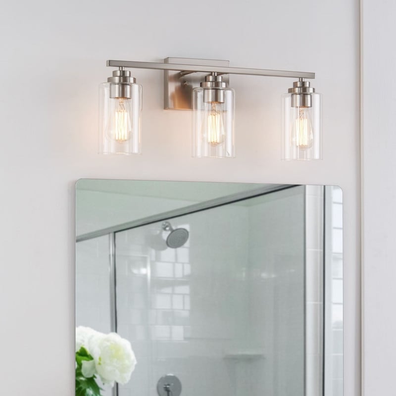 KAWOTI 3 Light Bathroom Vanity Light with Clear Glass Shade