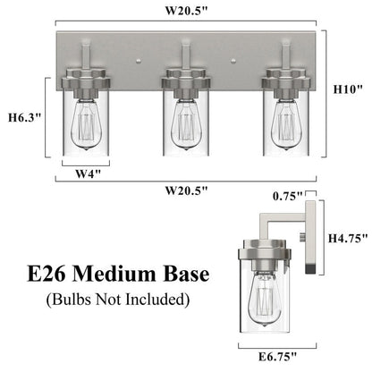 KAWOTI 3 Light Bathroom Vanity Light with Clear Glass Shade