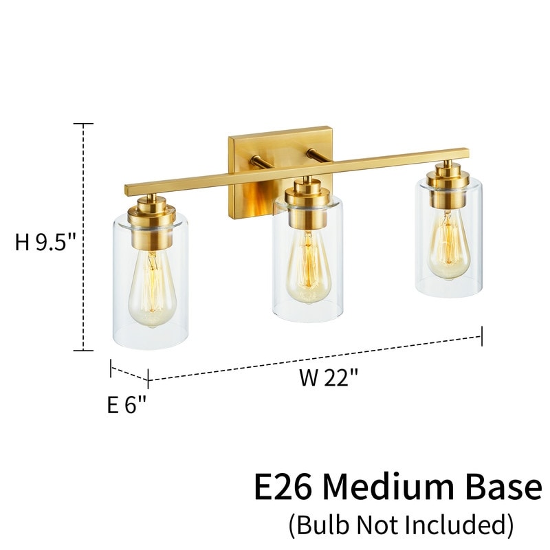 KAWOTI 3 Light Bathroom Vanity Light with Clear Glass Shade