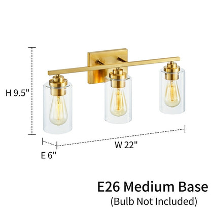 KAWOTI 3 Light Bathroom Vanity Light with Clear Glass Shade