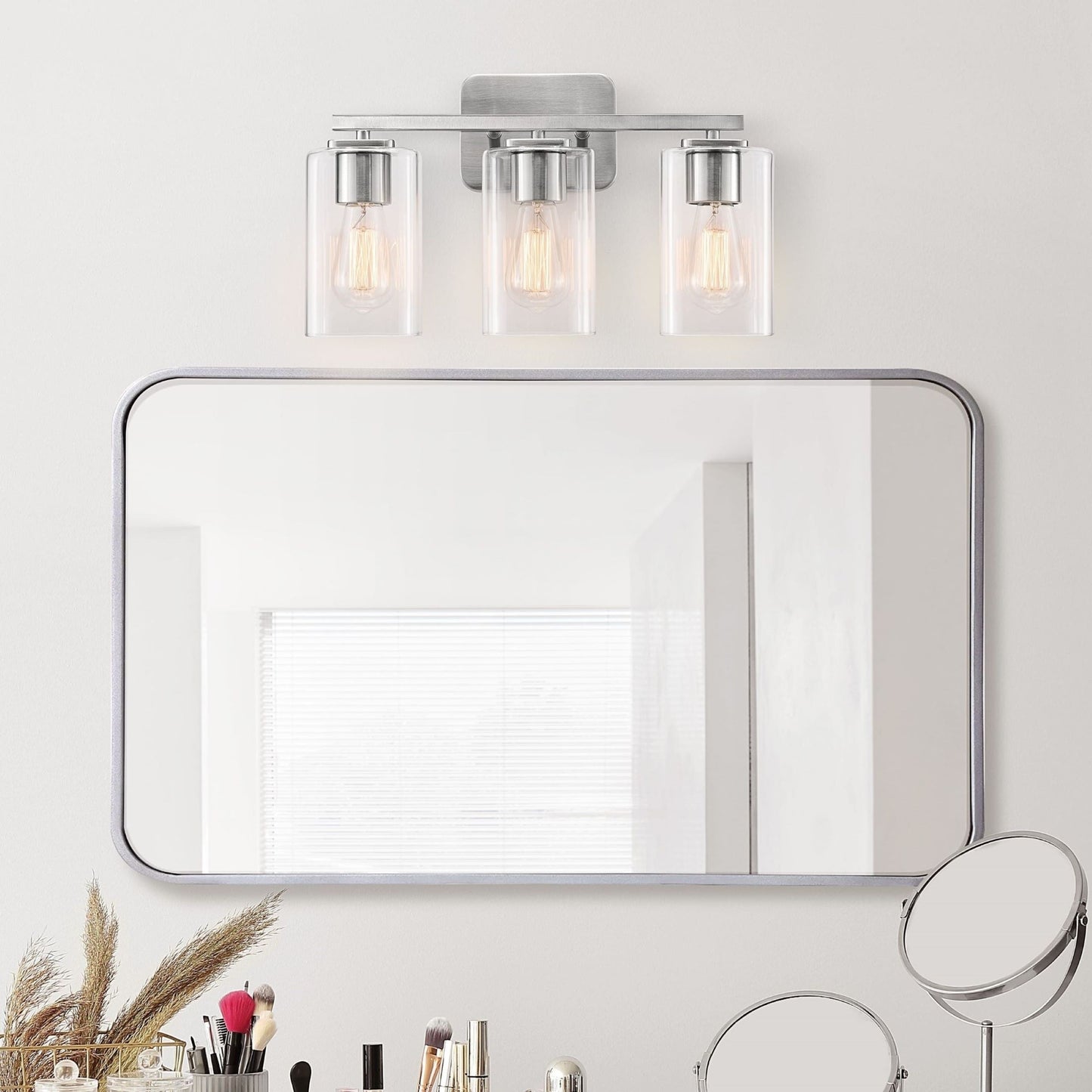 KAWOTI 3 Light Bathroom Vanity Light with rectangular Glass Shade