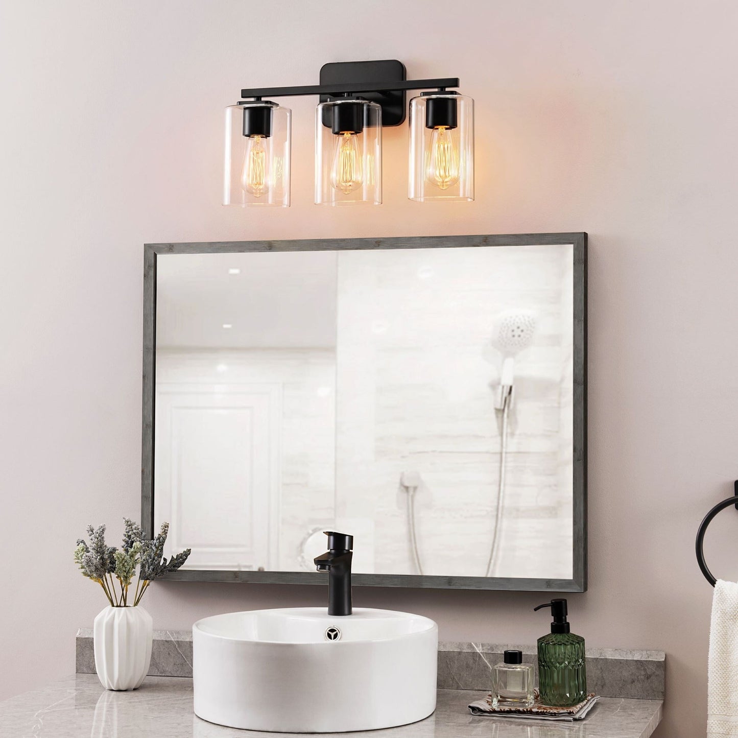 KAWOTI 3 Light Bathroom Vanity Light with rectangular Glass Shade