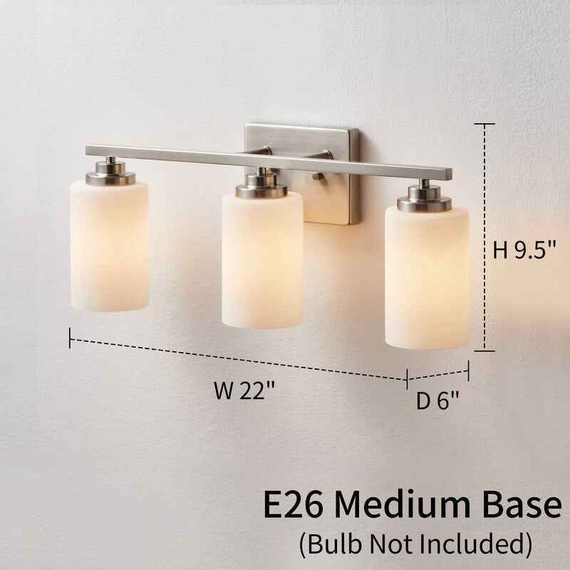 KAWOTI 3-Light Dimmable Bathroom Vanity Light with Frosted White Glass