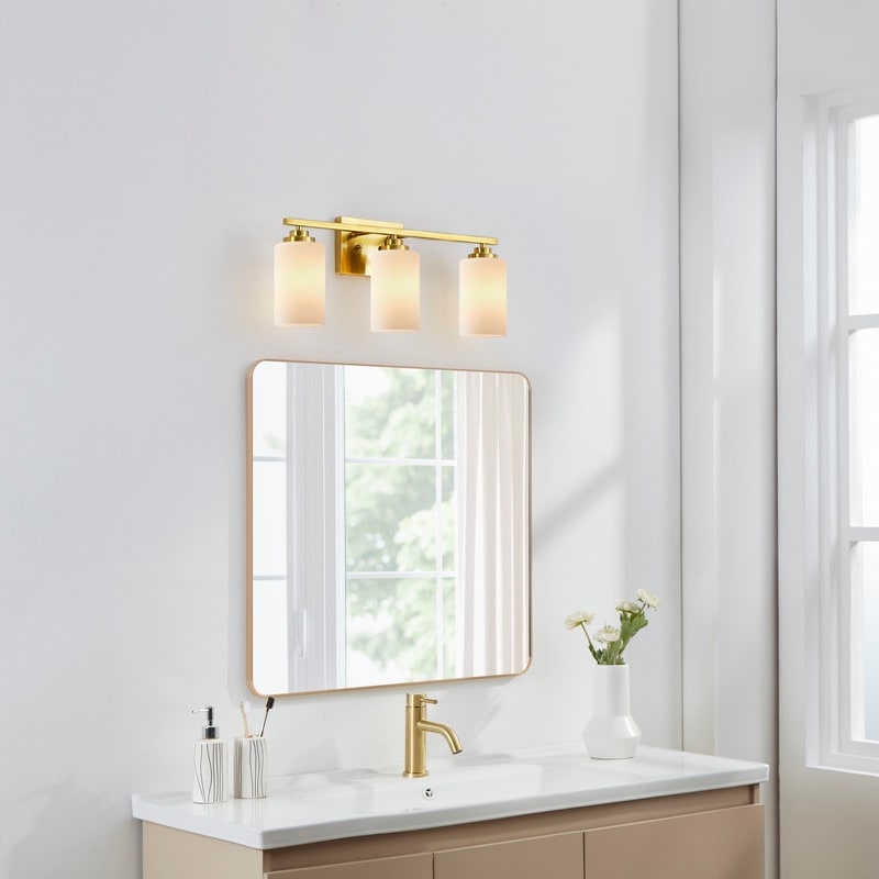 KAWOTI 3-Light Dimmable Bathroom Vanity Light with Frosted White Glass