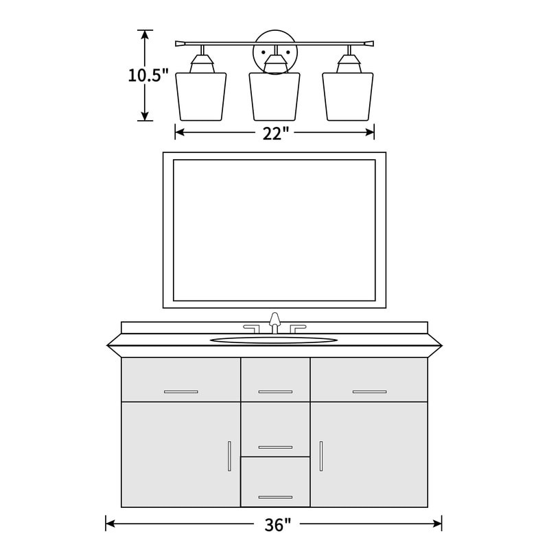 KAWOTI 3-Light Dimmable Bathroom Vanity Light with Glass Shade - L22 x W7 x H10.5