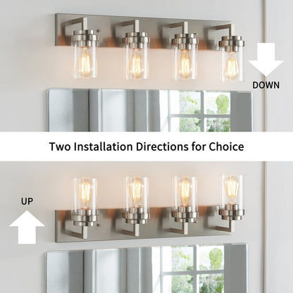 KAWOTI 4 Light Bathroom Vanity Light with Clear Glass Shade