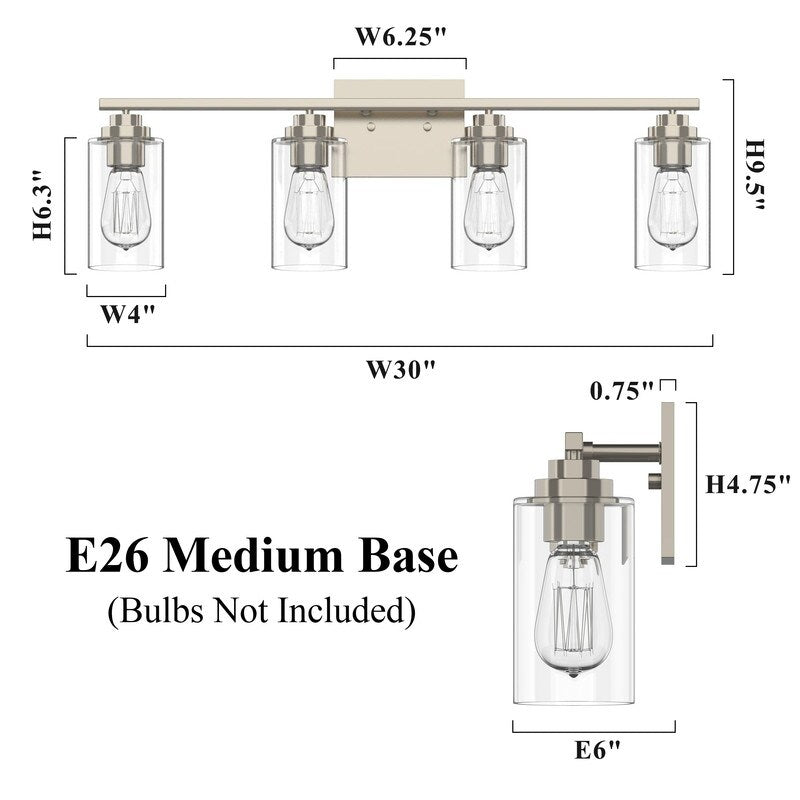 KAWOTI 4 Light Bathroom Vanity Light with Clear Glass Shade