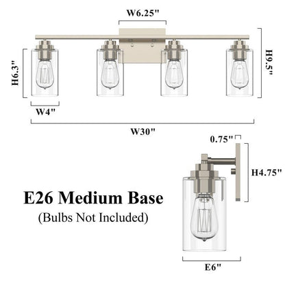 KAWOTI 4 Light Bathroom Vanity Light with Clear Glass Shade