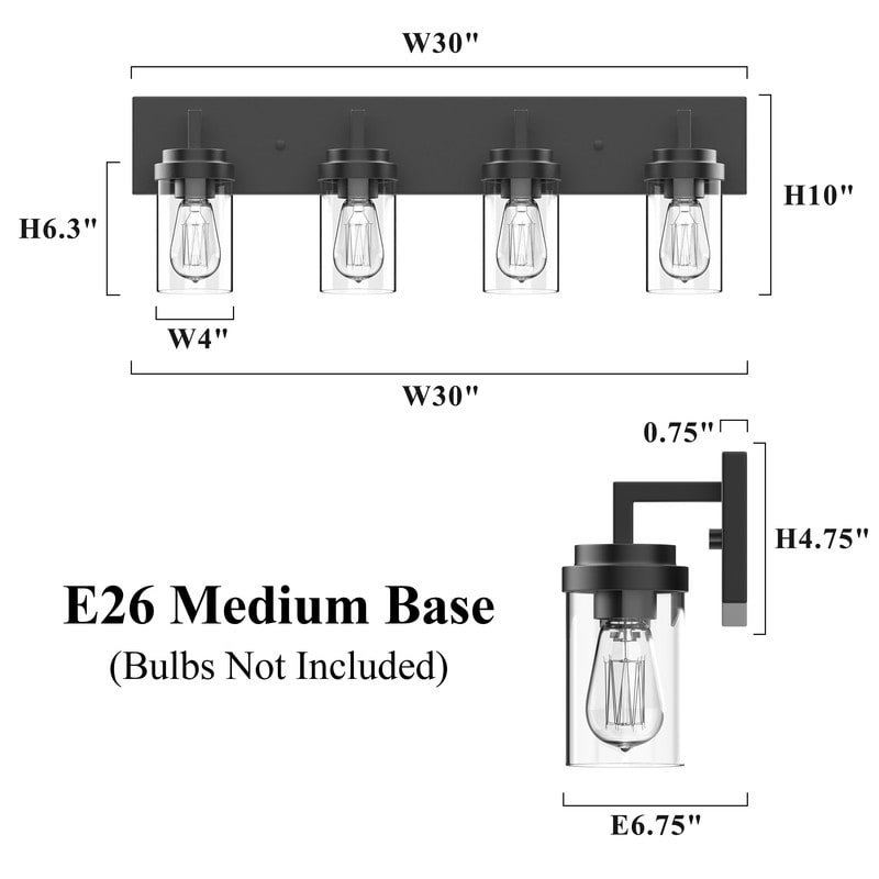 KAWOTI 4 Light Bathroom Vanity Light with Clear Glass Shade
