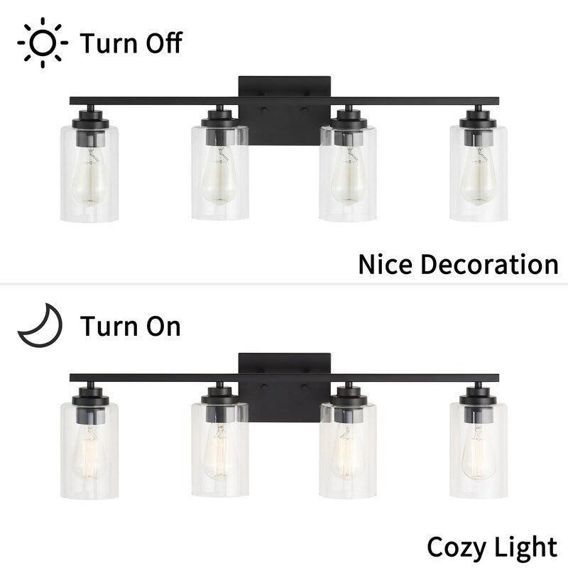 KAWOTI 4 Light Bathroom Vanity Light with Clear Glass Shade