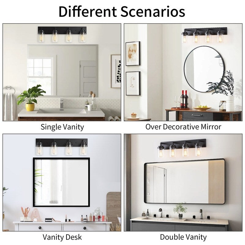 KAWOTI 4 Light Bathroom Vanity Light with Clear Glass Shade