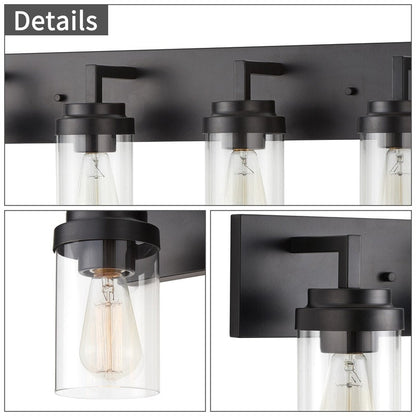KAWOTI 4 Light Bathroom Vanity Light with Clear Glass Shade