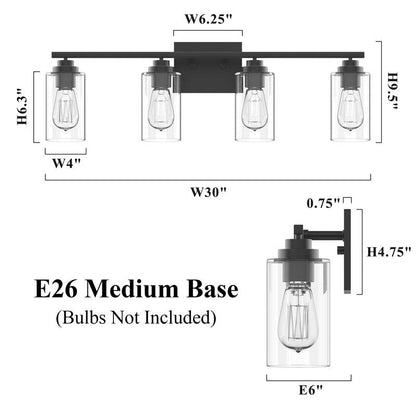 KAWOTI 4 Light Bathroom Vanity Light with Clear Glass Shade
