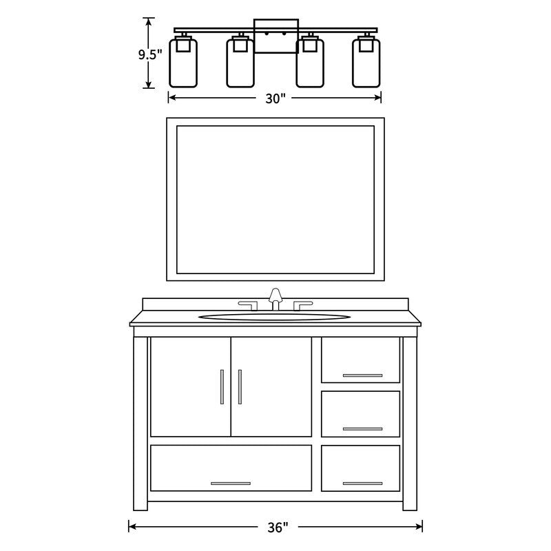 KAWOTI 4 Light Bathroom Vanity Light with Clear Glass Shade