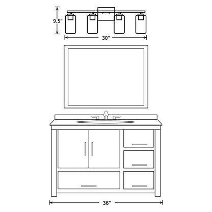 KAWOTI 4 Light Bathroom Vanity Light with Clear Glass Shade