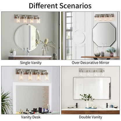 KAWOTI 4 Light Bathroom Vanity Light with Clear Glass Shade