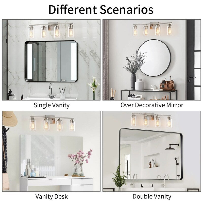 KAWOTI 4 Light Bathroom Vanity Light with Clear Glass Shade