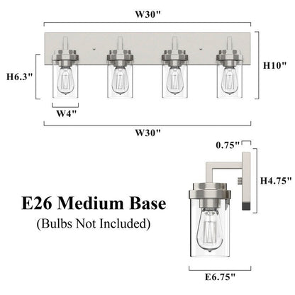 KAWOTI 4 Light Bathroom Vanity Light with Clear Glass Shade
