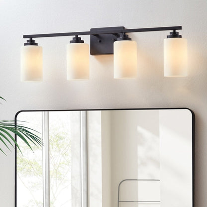 KAWOTI 4-Light Dimmable Bathroom Vanity Light with Frosted White Glass