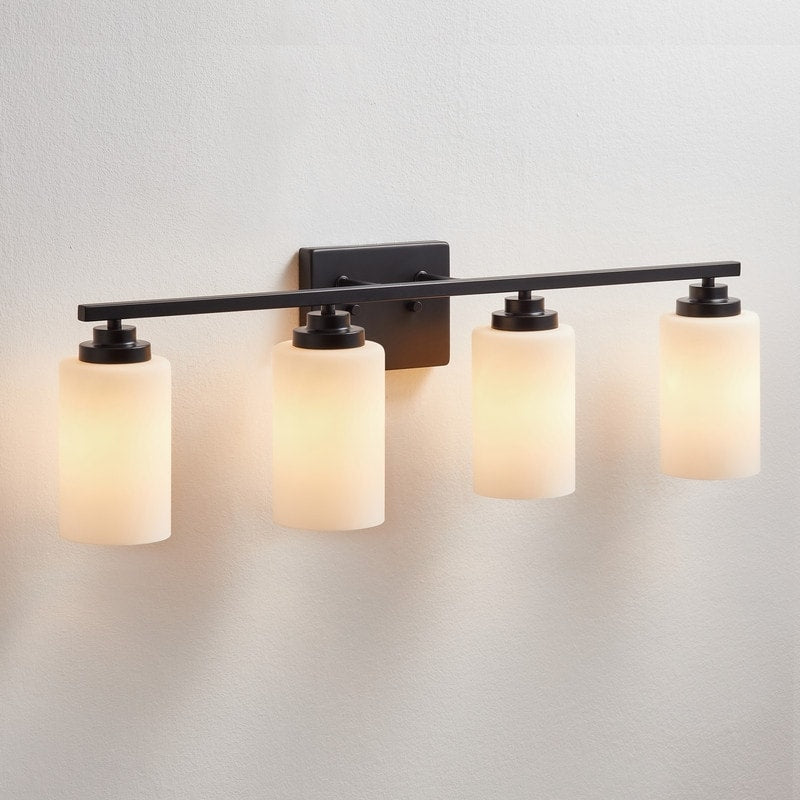 KAWOTI 4-Light Dimmable Bathroom Vanity Light with Frosted White Glass