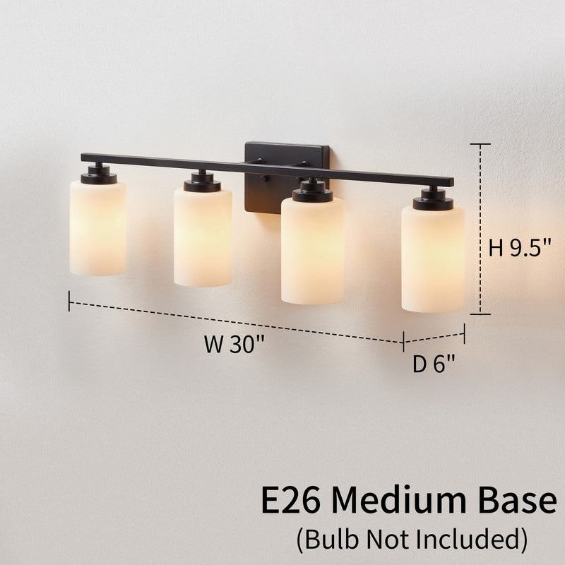 KAWOTI 4-Light Dimmable Bathroom Vanity Light with Frosted White Glass