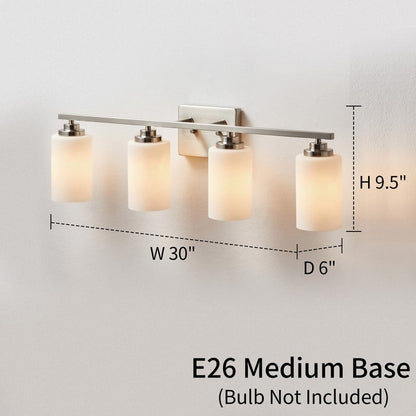 KAWOTI 4-Light Dimmable Bathroom Vanity Light with Frosted White Glass