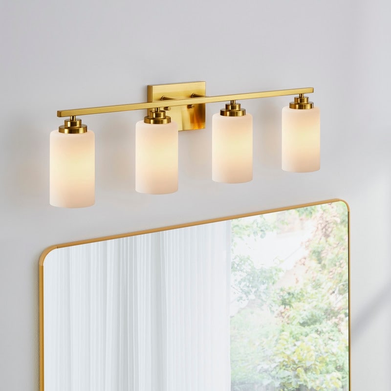 KAWOTI 4-Light Dimmable Bathroom Vanity Light with Frosted White Glass