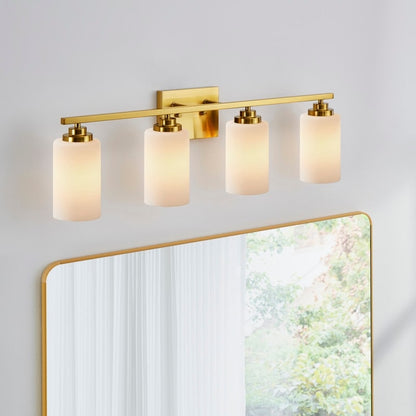 KAWOTI 4-Light Dimmable Bathroom Vanity Light with Frosted White Glass