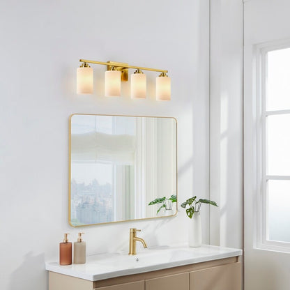 KAWOTI 4-Light Dimmable Bathroom Vanity Light with Frosted White Glass