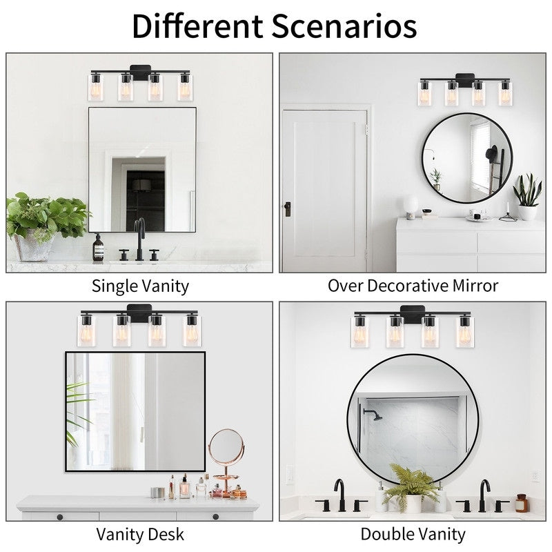 KAWOTI 29inch 4-Light Modern Bathroom Vanity Light with Clear Glass Shades