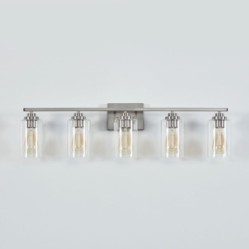 KAWOTI 5-Light Dimmable Bathroom Vanity Light with Clear Glass Shade