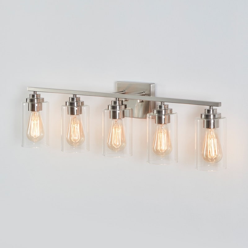 KAWOTI 5-Light Dimmable Bathroom Vanity Light with Clear Glass Shade
