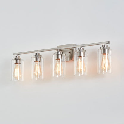 KAWOTI 5-Light Dimmable Bathroom Vanity Light with Clear Glass Shade
