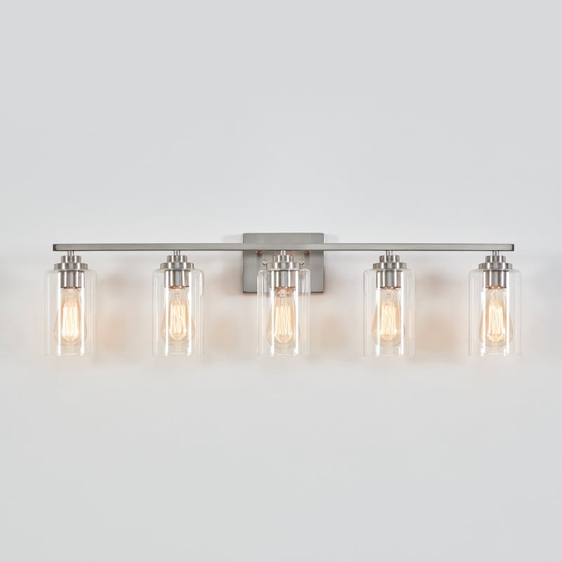 KAWOTI 5-Light Dimmable Bathroom Vanity Light with Clear Glass Shade