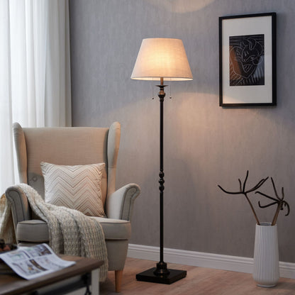 KAWOTI 60.5'' 2-Light Floor Lamp with Empire Fabric Shade
