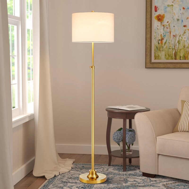 KAWOTI 63.5 Standard Adjustable Floor Lamp with Fabric Linen Shade