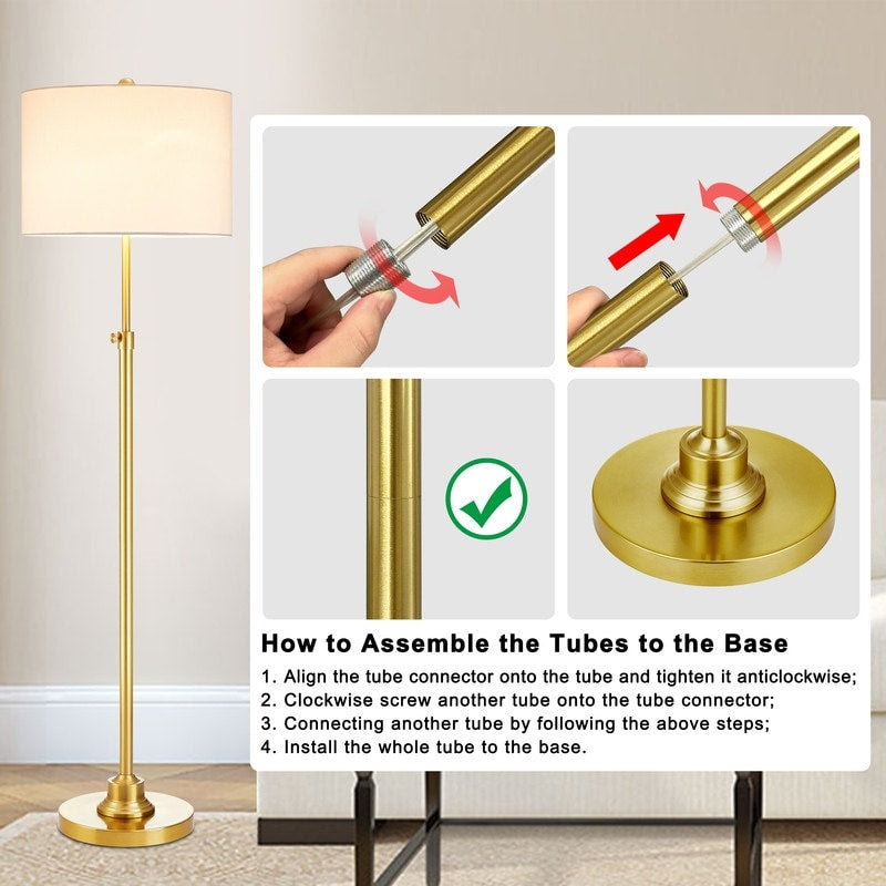 KAWOTI 63.5 Standard Adjustable Floor Lamp with Fabric Linen Shade