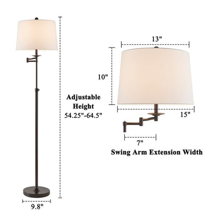 KAWOTI 64.5 inch Adjustable Height Swing Arm Floor Lamp with Shade