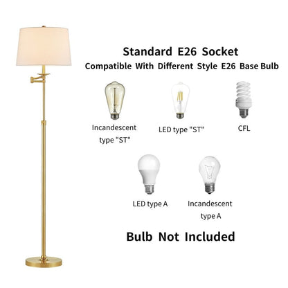 KAWOTI 64.5 inch Adjustable Height Swing Arm Floor Lamp with Shade