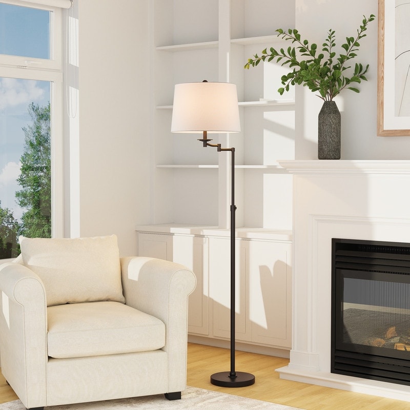 KAWOTI 64.5 inch Adjustable Height Swing Arm Floor Lamp with Shade