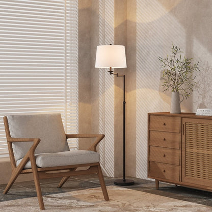 KAWOTI 64.5 inch Adjustable Height Swing Arm Floor Lamp with Shade