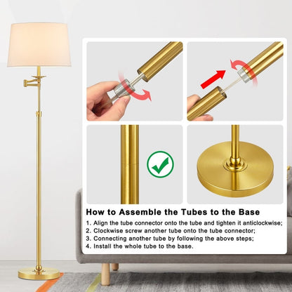 KAWOTI 64.5 inch Adjustable Height Swing Arm Floor Lamp with Shade