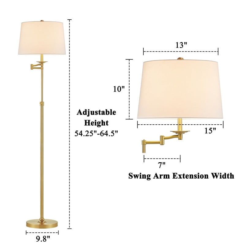 KAWOTI 64.5 inch Adjustable Height Swing Arm Floor Lamp with Shade