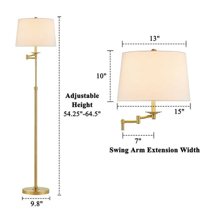 KAWOTI 64.5 inch Adjustable Height Swing Arm Floor Lamp with Shade