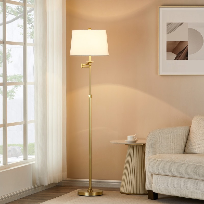 KAWOTI 64.5 inch Adjustable Height Swing Arm Floor Lamp with Shade