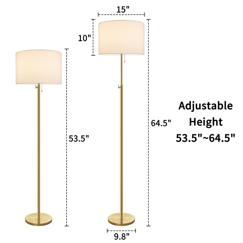 KAWOTI 65inch Modern Adjustable Standard Floor Lamp with White Drum Shade