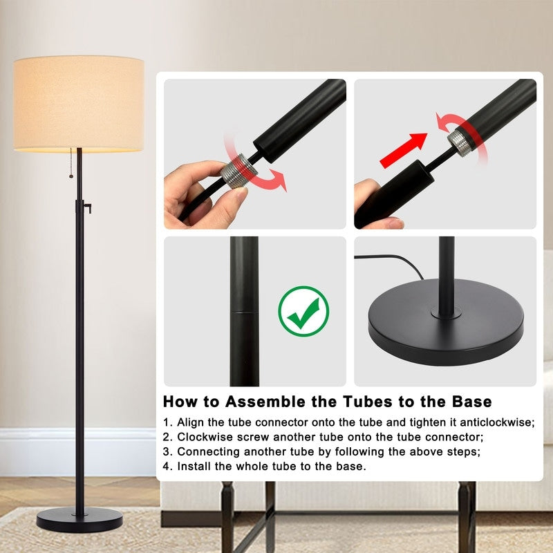 KAWOTI 65inch Modern Adjustable Standard Floor Lamp with White Drum Shade