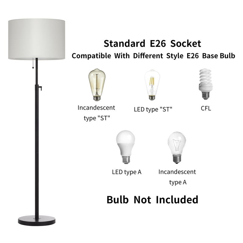 KAWOTI 65inch Modern Adjustable Standard Floor Lamp with White Drum Shade